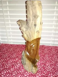 Buy Original Wood Asian Face Carving Rustic Log Driftwood 15 Inches Tall • 208.39£