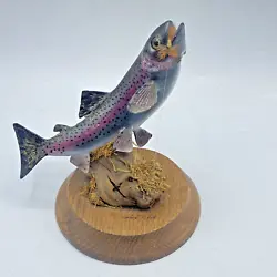 Buy Rainbow Trout Sculpture Hand Crafted Lifelike Color Wood Base Marc Demott USA • 92.99£
