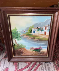 Buy Wonderful Coastal Boat And House Framed  Oil On Canvas Signed Tan Mediterranean • 35£