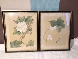 Buy PAIR OF CHINESE PAINTINGS. SIGNED/STAMPED. Flowers And A Butterfly. ? On Silk. • 7£