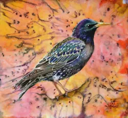 Buy Original Bird Art Starling Realist Semi-abstract Pastel Painting 23x24cm • 39.99£