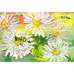 Buy Honeybee Painting ORIGINAL Artwork Bee Art Daisy Art On Canvas Small • 49.35£