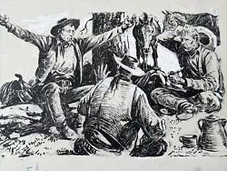 Buy Antique Illustration Painting Drawing Collection The Liars Club Cowboy Western • 937.76£