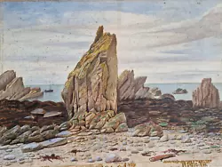 Buy Vintage Original Watercolour Of Seaside Cove With Rocks & Boat  Unsigned • 37.50£