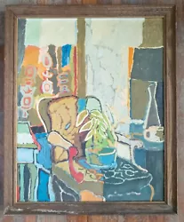 Buy Mid-Century Modern Abstract Painting Still Life With Chair Unsigned • 413.43£