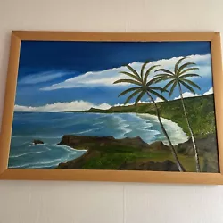 Buy Wooden Framed Coastal Scene With Palm Trees 23” High X 33” Wide • 55£