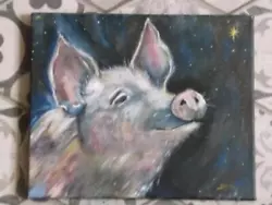 Buy Painting Acrylic On Canvas Of A Pig Looking Into The Night Sky . M1707 • 14.99£