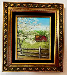 Buy Oil Painting 15  X 13  Red Cottage W/ Cherry Blossoms Original  Juanita  SIGNED • 472.50£