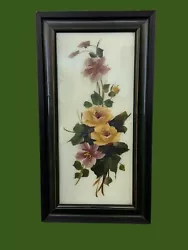 Buy Victorian Botanical Floral Oil Paintings On Glass Panel  - 54cm By 29cm Framed • 65£