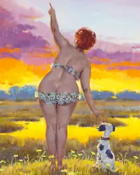 Buy Duane Bryers' Plump And Pretty Pin-up Hilda - Sunset Puppy Art Painting Print • 6.79£