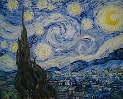 Buy Van Gogh Starry Night Copy Oil On Canvas Impressionism Impasto • 2,289.14£