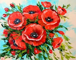 Buy Poppy Painting Red Flowers Hand-Painted Poppies Bouquet Original Floral Art • 49.35£