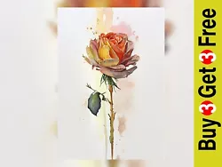 Buy Radiant Bloom: Orange Rose In Atmospheric Watercolors Painting Print 5 X7  • 4.99£