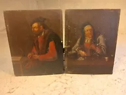 Buy Pair Of Small  Antique Oil Paintings On Panel • 0.99£