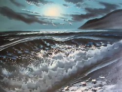 Buy Large Oil Painting Canvas Original Dark Sea Ocean Black Blue White Seascape Art • 24.95£