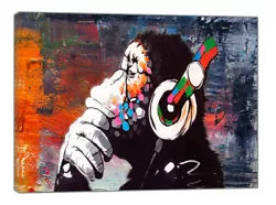 Buy Dj Gorilla/Monkey Picture Oil Paint Background Print Framed Canvas Wall Art • 11.99£