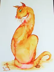 Buy Watercolour Ink Painting Of Impression Of Havana Cat,Brown,orignl.unframed,new • 8£