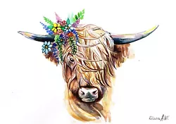 Buy Highland Cow In Spring Original Watercolour Painting 5, Original Art Not A Print • 59.99£