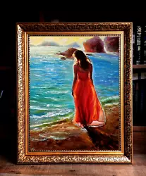 Buy Woman In Red Dress Seascape FRAMED. Woman By The Sea OBK ART By Olga Begish • 128£