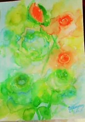 Buy Watercolour Painting Of  White &Orange Roses In Sunlight,impressionist,unframed • 6£