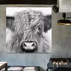 Buy Highland Cow Grey Trending Printed Canvas Wall Art Picture Square Home Decor • 34.99£
