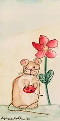 Buy Small 2x4  Art Original Mouse Cherry Flower Painting By Lynne Kohler  • 2.73£