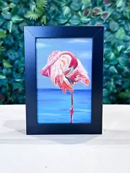 Buy Flamingo Oil Painting- Original MINI FRAMED Realistism Bird Artwork Sale • 62£