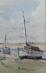 Buy Boats At Skippool Creek Nr Fleetwood: Orig 1945 Watercolour By Stanley Warburton • 89£