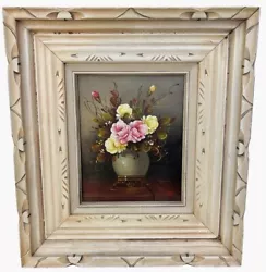 Buy Vintage Oil Painting Floral Still Life Hand Carved Frame Signed Art Work Flowers • 136.97£