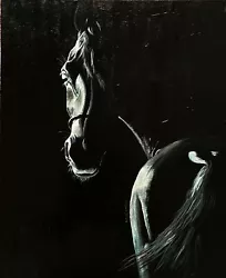 Buy COA Original Art Acrylic Painting Canvas Horse Portrait Black & White 16 X20  • 173.71£