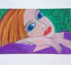 Buy Red Haired Girls Portrait In Oil Pastel On Sandpaper. No Frame.23x14 Cm • 0.86£