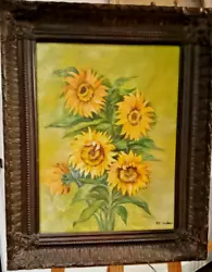 Buy Vintage Oil Painting On Canvas Panel Still Life Sunflowers • 49£