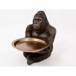 Buy Large Gorilla Monkey Statue With Tray, Bronze & Gold Resin Height 52 Centimeters • 265£