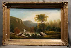 Buy 19th Century American Beautiful Landscape With A Lake And A Boat • 2,756.23£