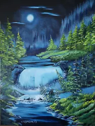 Buy Evening At The Falls Bob Ross Style Painting Oil N Canvas 18x24inch Deep Edge 3D • 85£