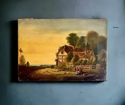 Buy Antique 19th Century Oil On Canvas - Landscape Scene -33cm By 23cm • 65£