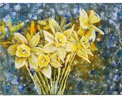 Buy Daffodil Flower Original Oil Painting On Canvas 12x16 , Loft Narcissus Painting • 98.31£