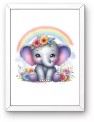 Buy Printable Digital Wall Art, Baby Rainbow Elephant, Nursery Wall Art Download • 0.99£
