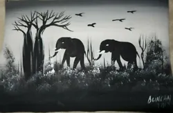 Buy African Black And White Painting Of Elephants Canvas Signed Duncan 2013 • 31.43£