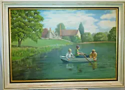 Buy Vintage Original Boys In Boat Oil Painting • 74.95£