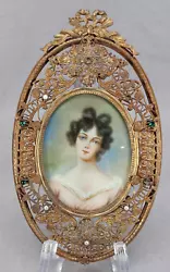 Buy Antique French Hand Painted Lady Portrait Miniature Gilt Filigree Frame A • 311.80£