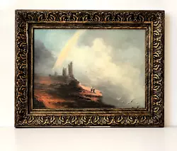 Buy Antique Framed Oil Painting Rainbow Over Ancient Ruins Birds Sun 11  Ukraine • 221.02£