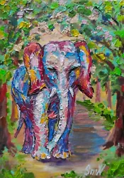 Buy Original Art Pink Elephant Oil Painting Animal Portrait Jungle Artwork OOAK 5x7 • 36.90£