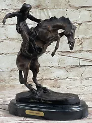 Buy Frederic Remington Cowboy On Horse Rod Statue Figurine Bronze Sculpture Figure • 283.68£
