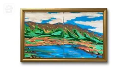 Buy Bob Ross Style Oil Mountains Painting Large Art Tree Landscape Acrylics Art • 472.50£