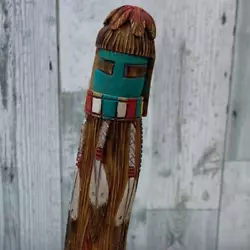 Buy Vintage Hand Carved Long Hair Aqua Face Native American Indian Wood Kachina Doll • 82.69£