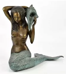 Buy A Decorative Bronze Painted Figure Of A Mermaid Holding Conch Shell; Height 50cm • 895£
