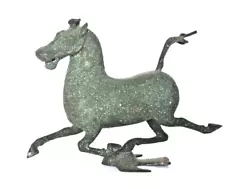 Buy Vintage Brass Figure Flying Horse Of Gansu Swallow Base Verdigris Green Patina • 45£