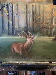 Buy Original Oil Painting On Canvas  Stag Deer,Wildlife Forest • 760£