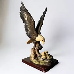 Buy Original Large Eagle Statue Rare - Resin Eagle And Chicks Nest - Wooden Base • 23.99£